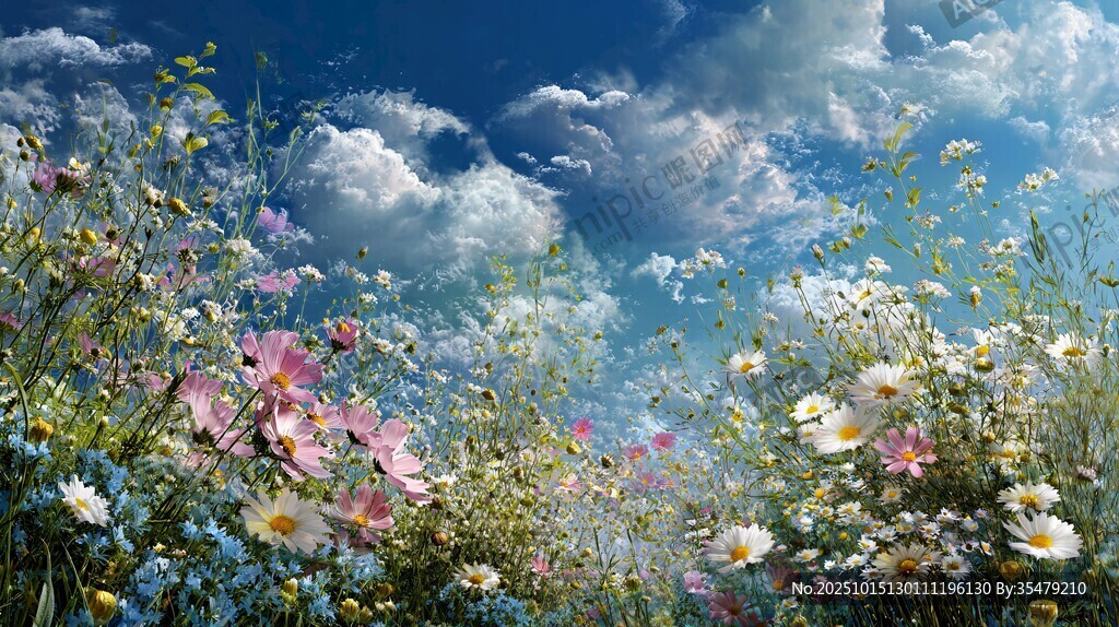 花海蓝天 自然梦幻之景
