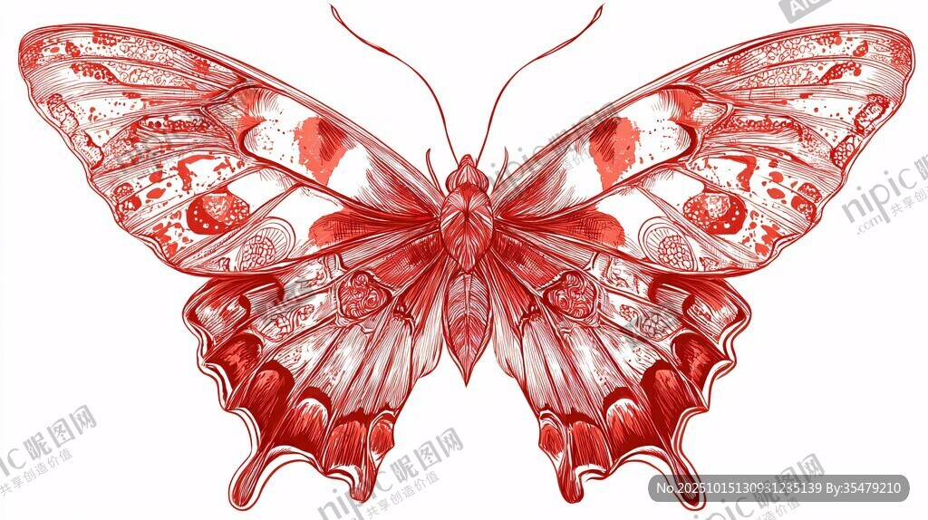 红色花纹蝴蝶插画图案