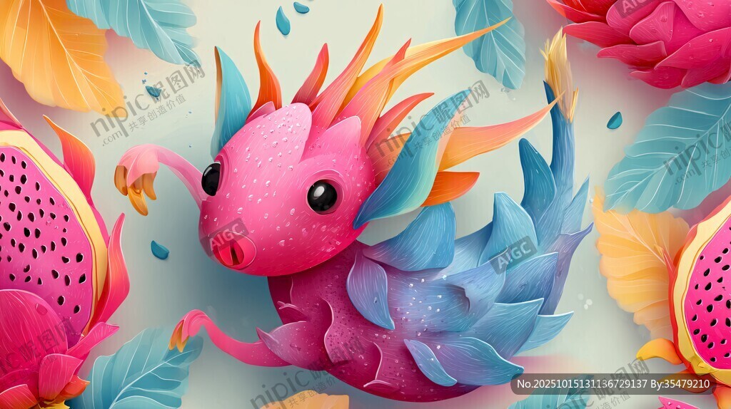 火龙果奇幻小龙插画