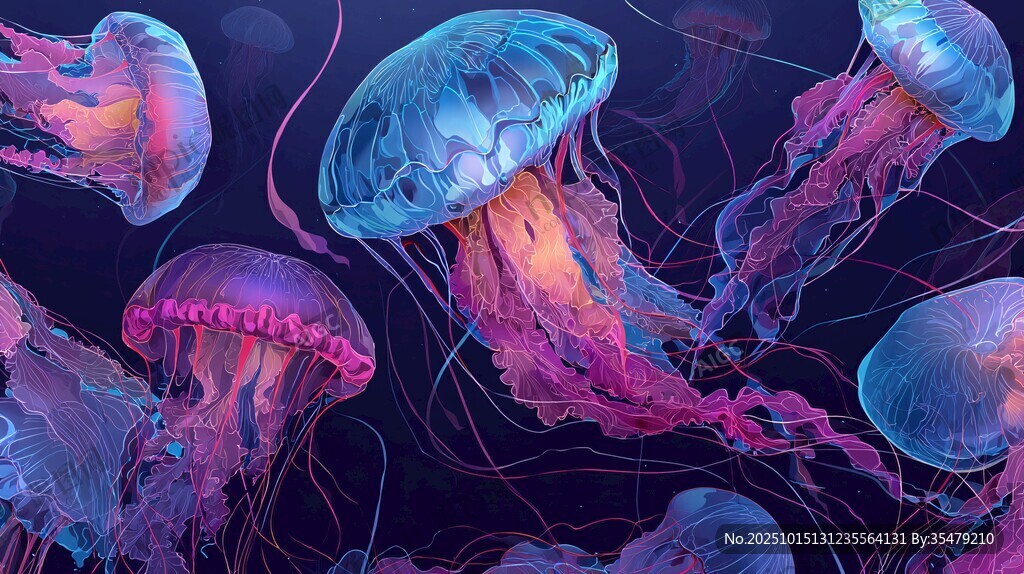 梦幻水母在深海中舞动