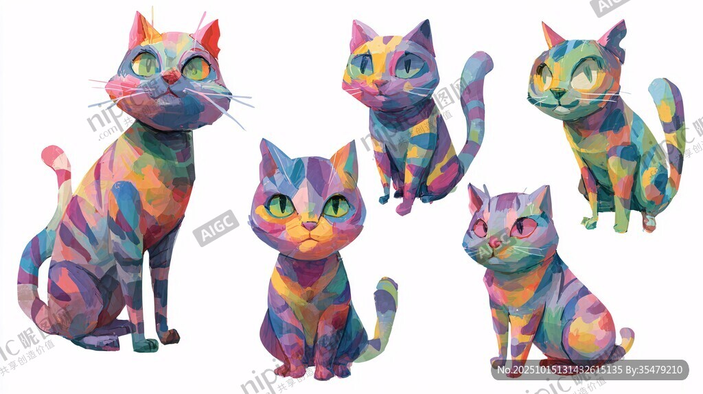 多彩几何风猫咪插画集