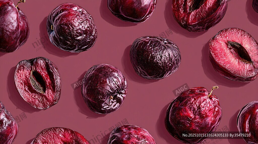 紫黑色李子的诱人排列