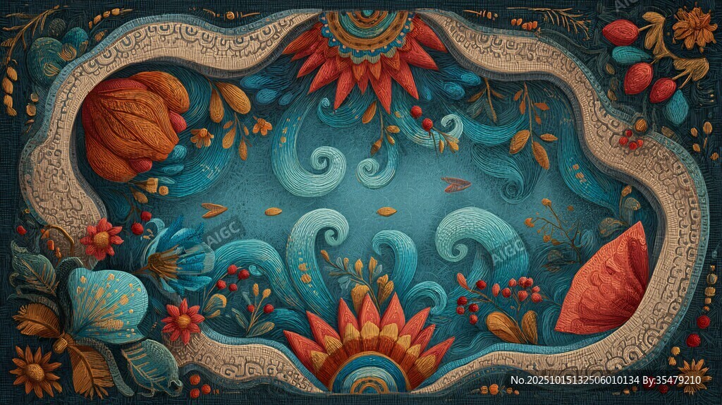 梦幻花卉边框插画图案