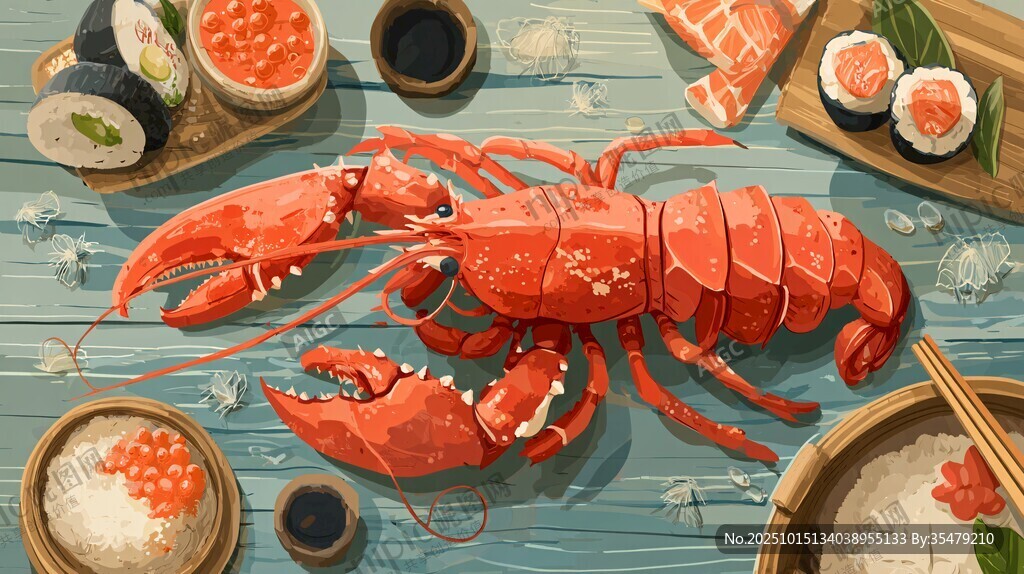 龙虾配日式美食诱人画面
