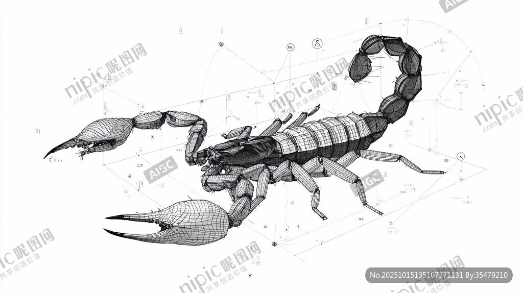 黑白手绘风蝎子插画