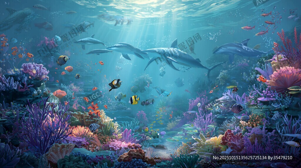 梦幻海底世界 海豚与鱼群
