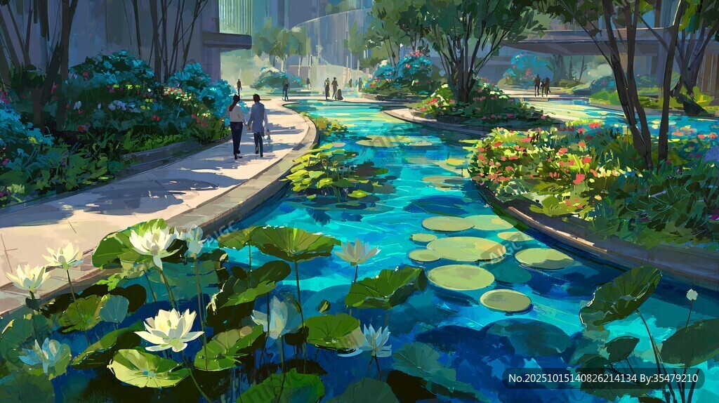 城市中的诗意水景花园