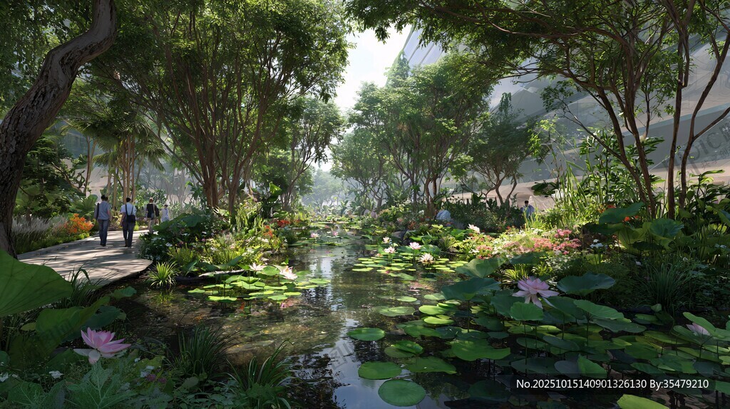 湖畔绿荫间的清幽园林景致