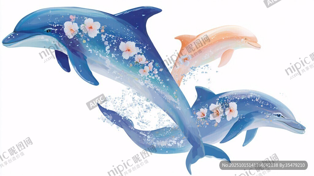 梦幻花朵海豚跃动画面