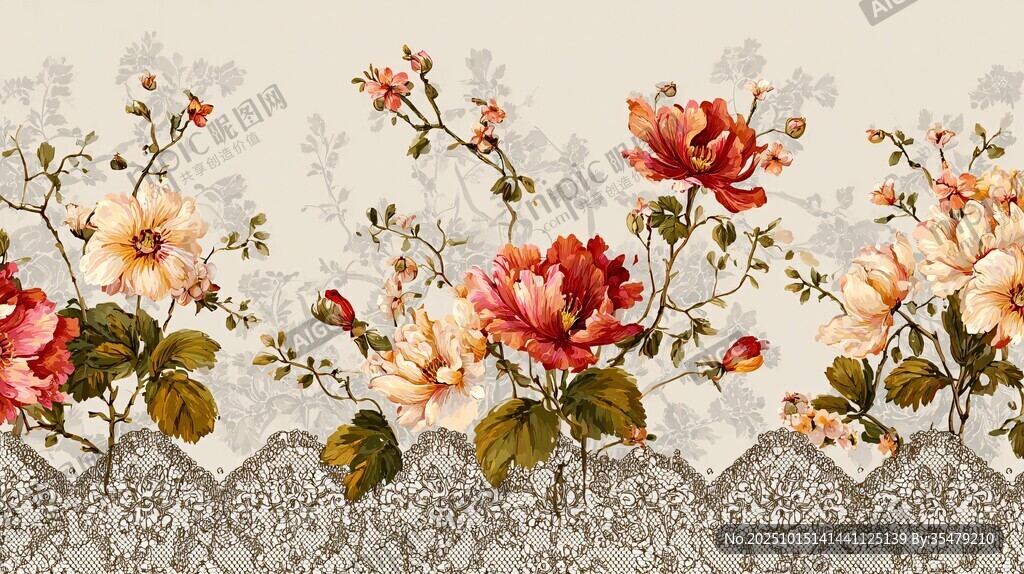 花卉蕾丝图案装饰画