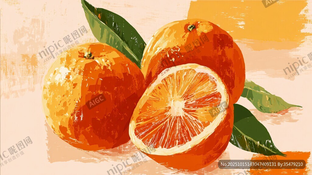 新鲜橘子插画 色彩明艳