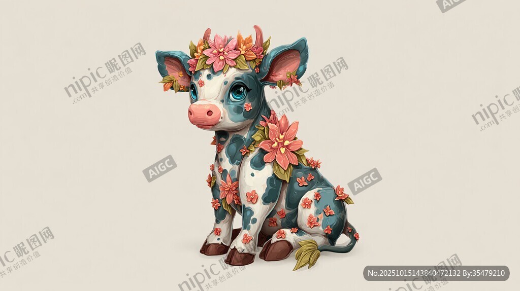 花饰小牛 可爱动物插画