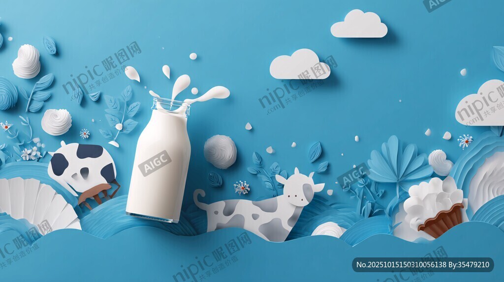 蓝色梦幻风牛奶主题场景
