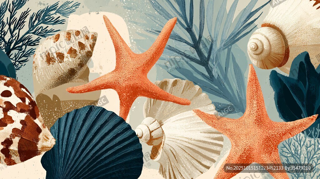 海洋贝壳与海星装饰图案