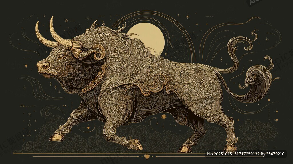 青铜纹理神牛艺术插画