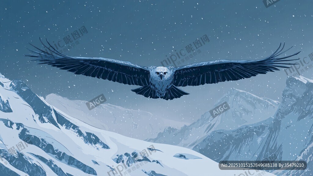 雪山雄鹰展翅翱翔