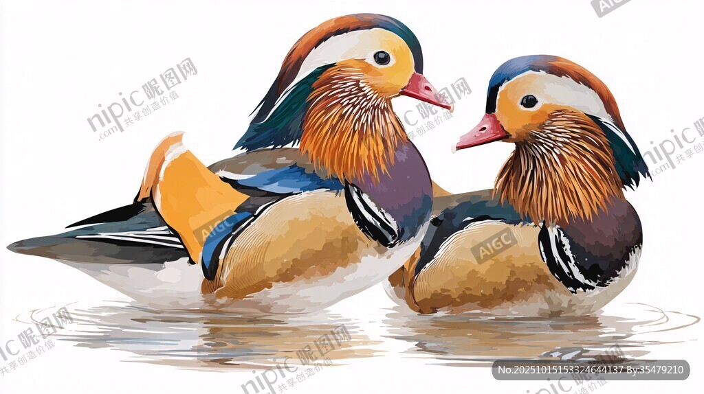 水中双鸳鸯 色彩斑斓