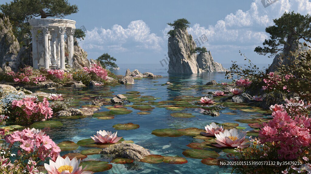 梦幻希腊风湖畔美景