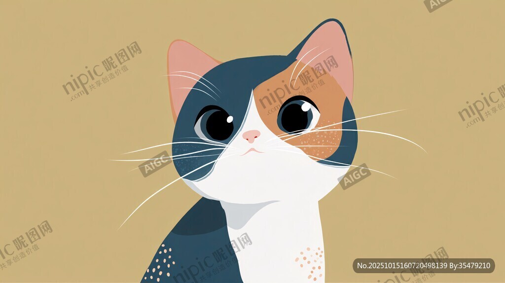 可爱三色猫咪插画