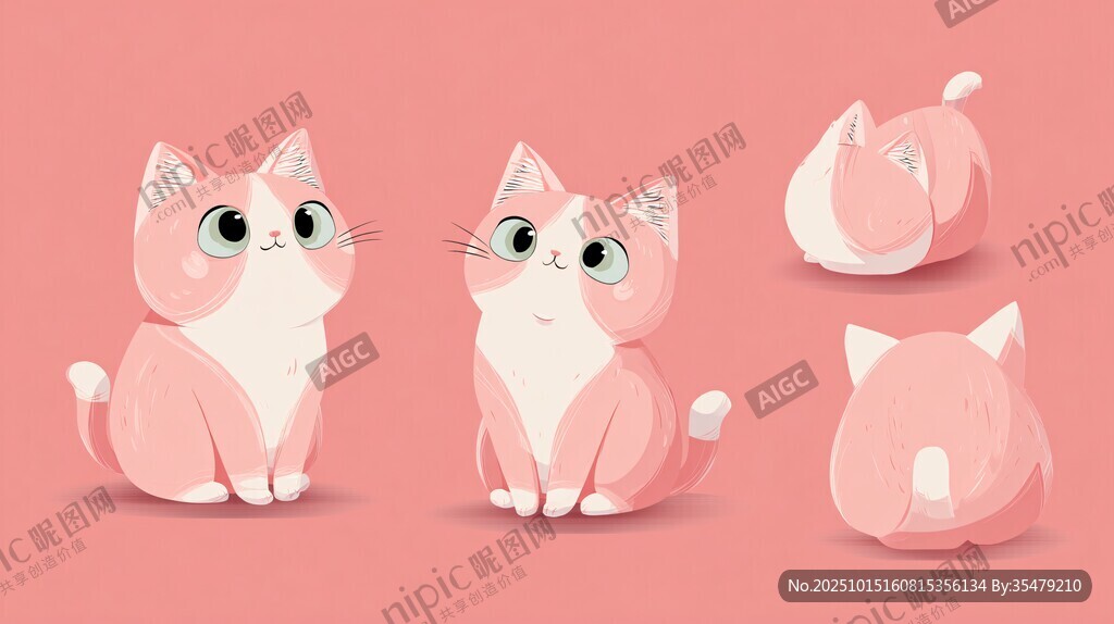 可爱猫咪多角度卡通形象展示