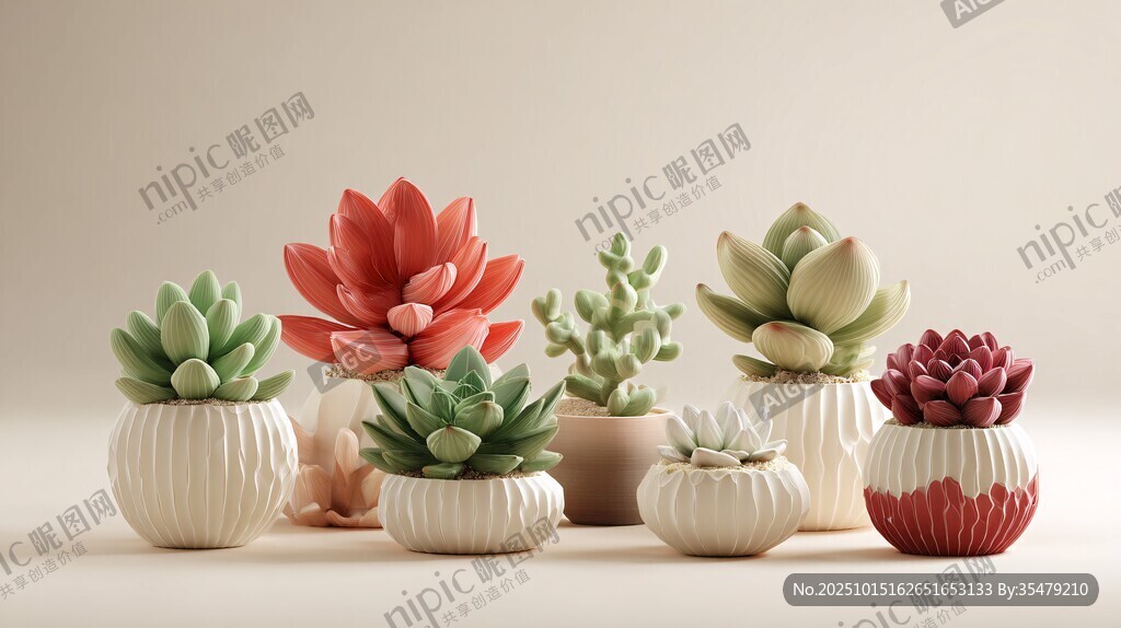 可爱多肉盆栽组合展示