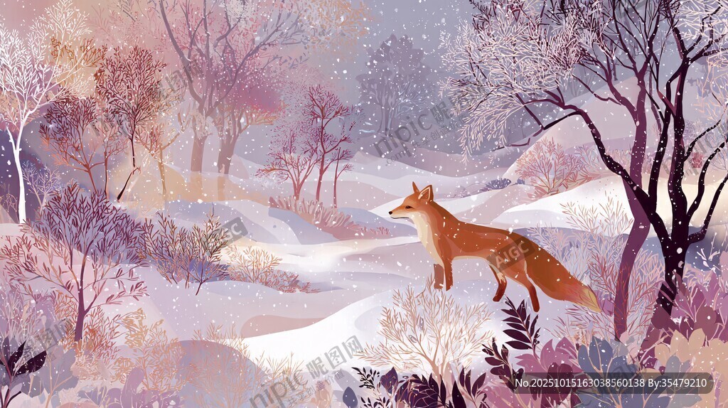 雪野中的狐狸奇幻森林景