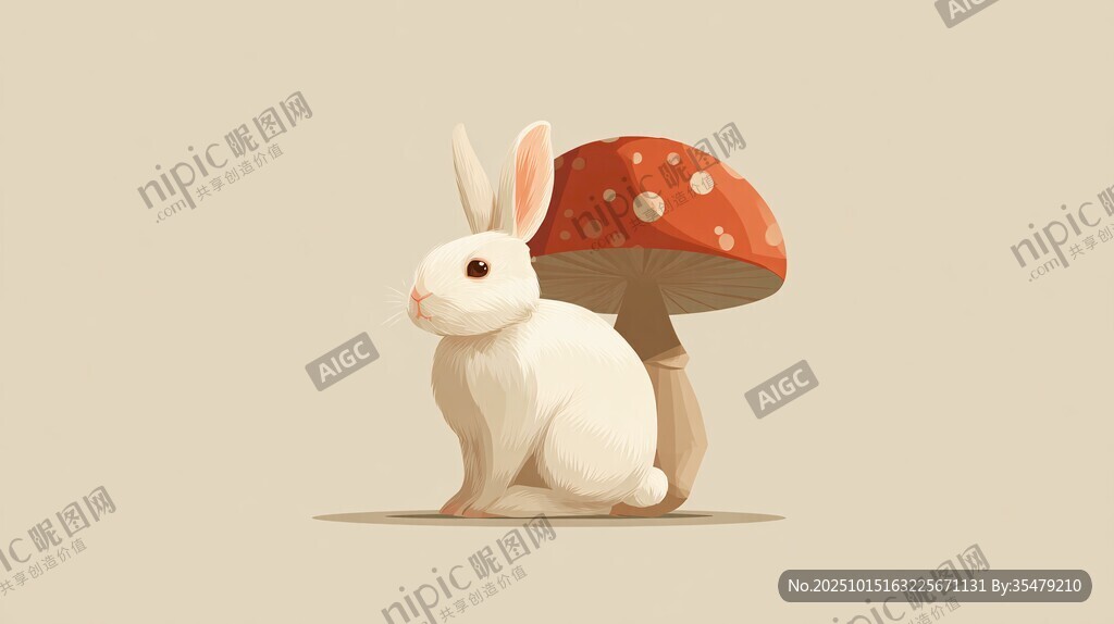 白兔与蘑菇的梦幻场景