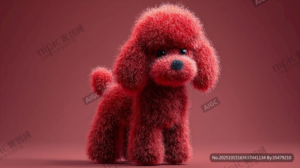 红色毛绒贵宾犬可爱形象