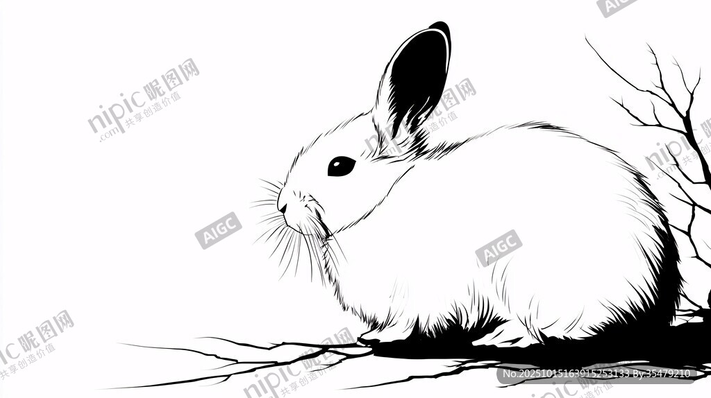 黑白风可爱兔子插画
