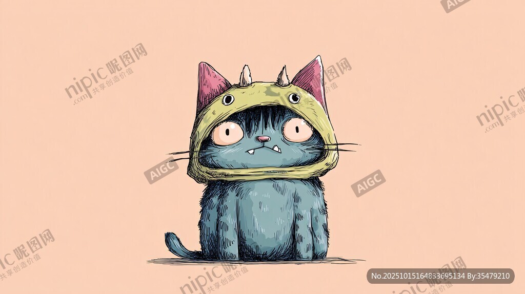 戴恐龙帽的可爱小猫