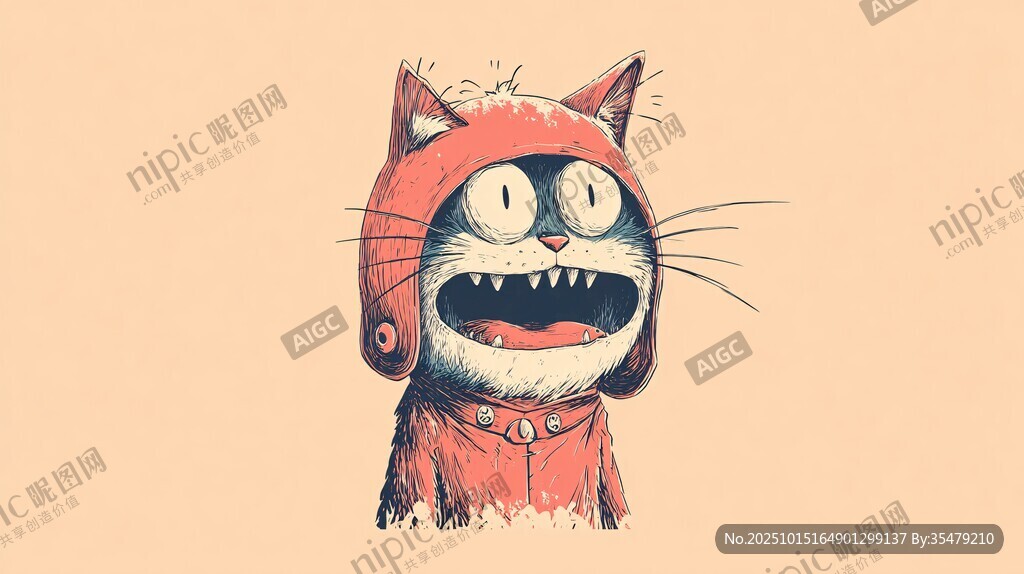 穿红衣的搞怪卡通猫咪