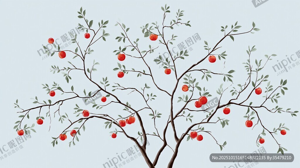 枝头红果 简约风插画
