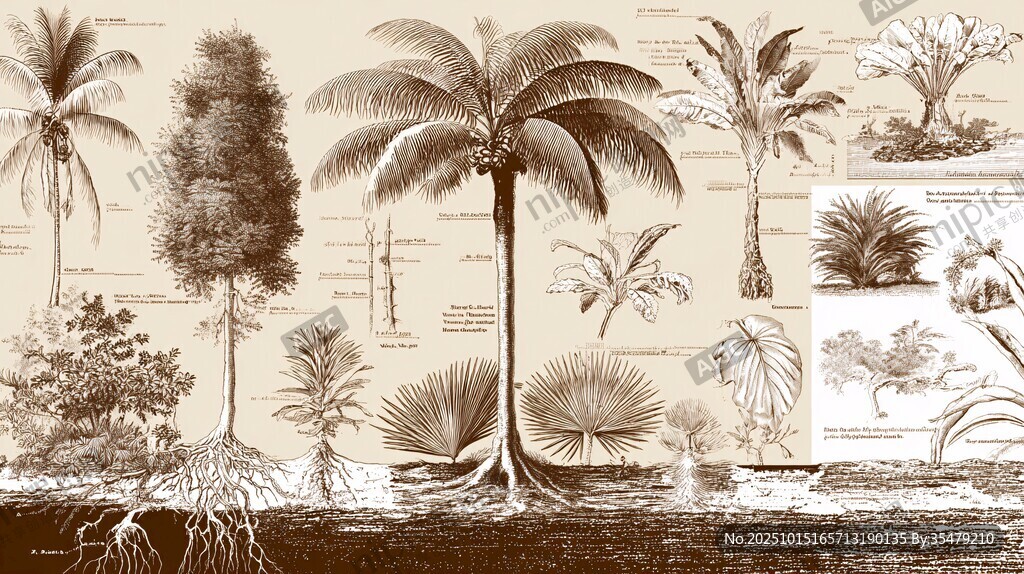复古风热带植物插画集合