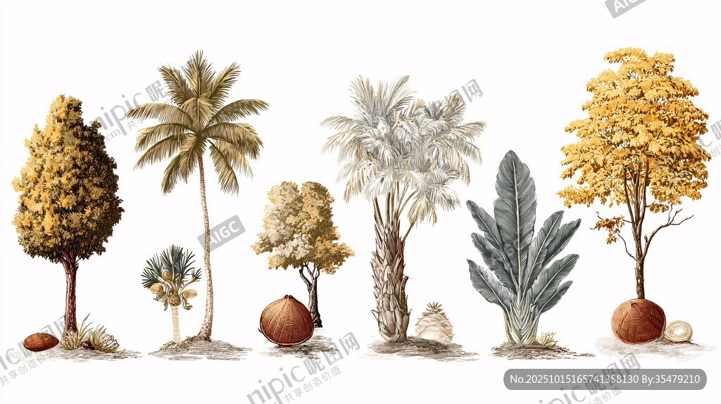 多样植物插画展示