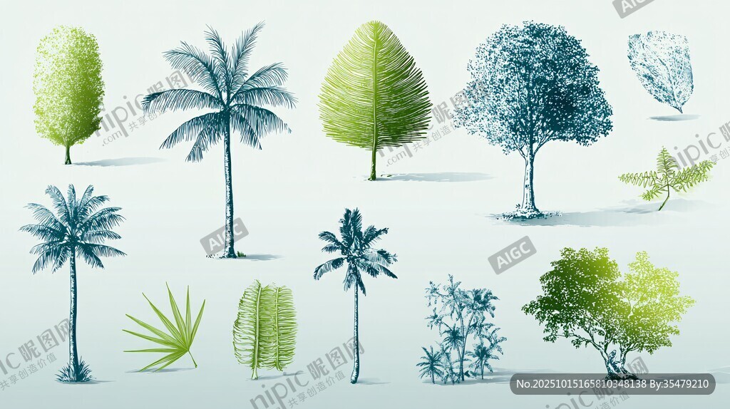 多样绿植插画 清新自然风