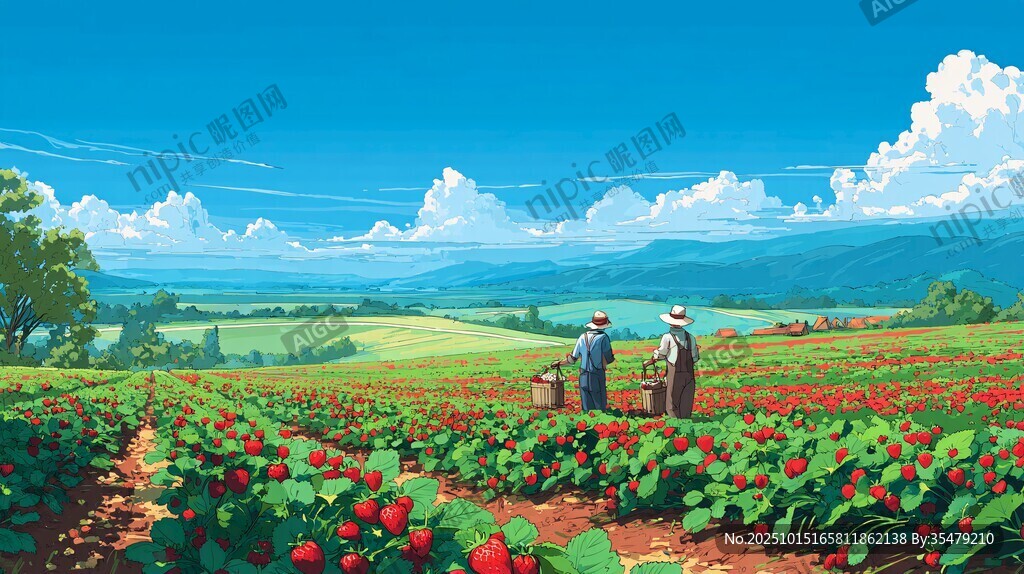 田园间的农人劳作美景