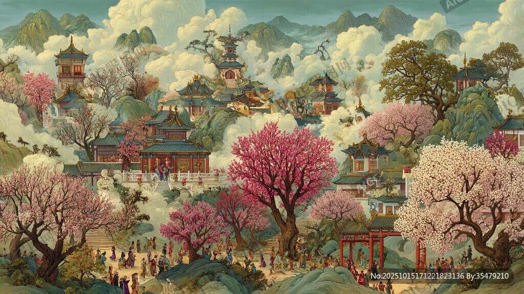 春日古风小镇美景如画