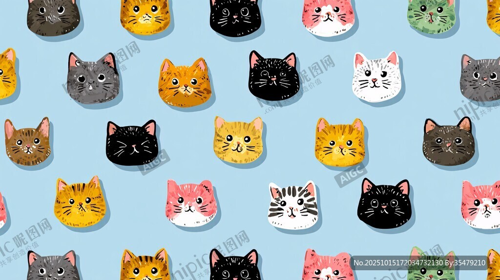 多彩猫咪头像图案背景图