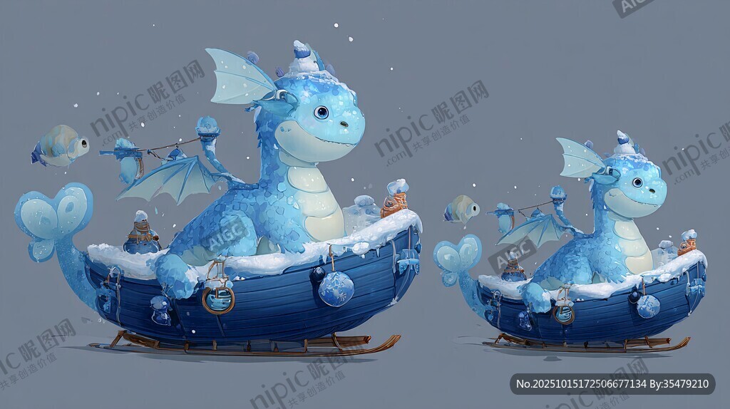 冰雪蓝龙雪橇奇幻形象