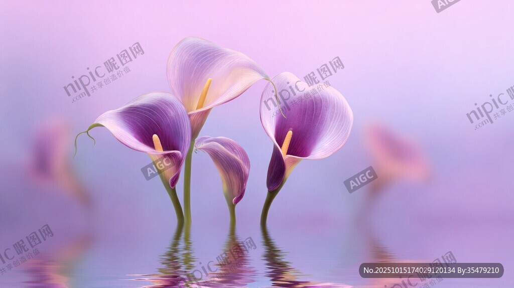 梦幻紫马蹄莲水中绽放