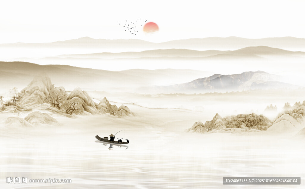 中式屏风山水画