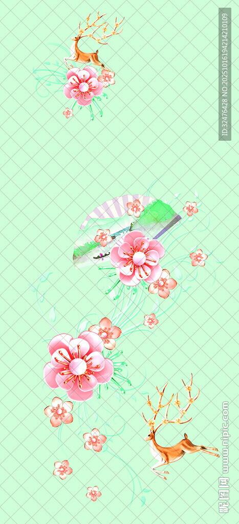 春日花鸟鹿景图