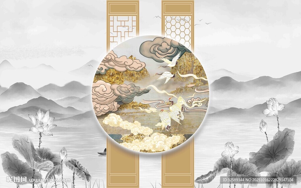 中式山水圆形装饰画意境美