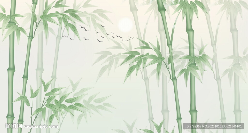 素材 新中式灯箱水墨竹子