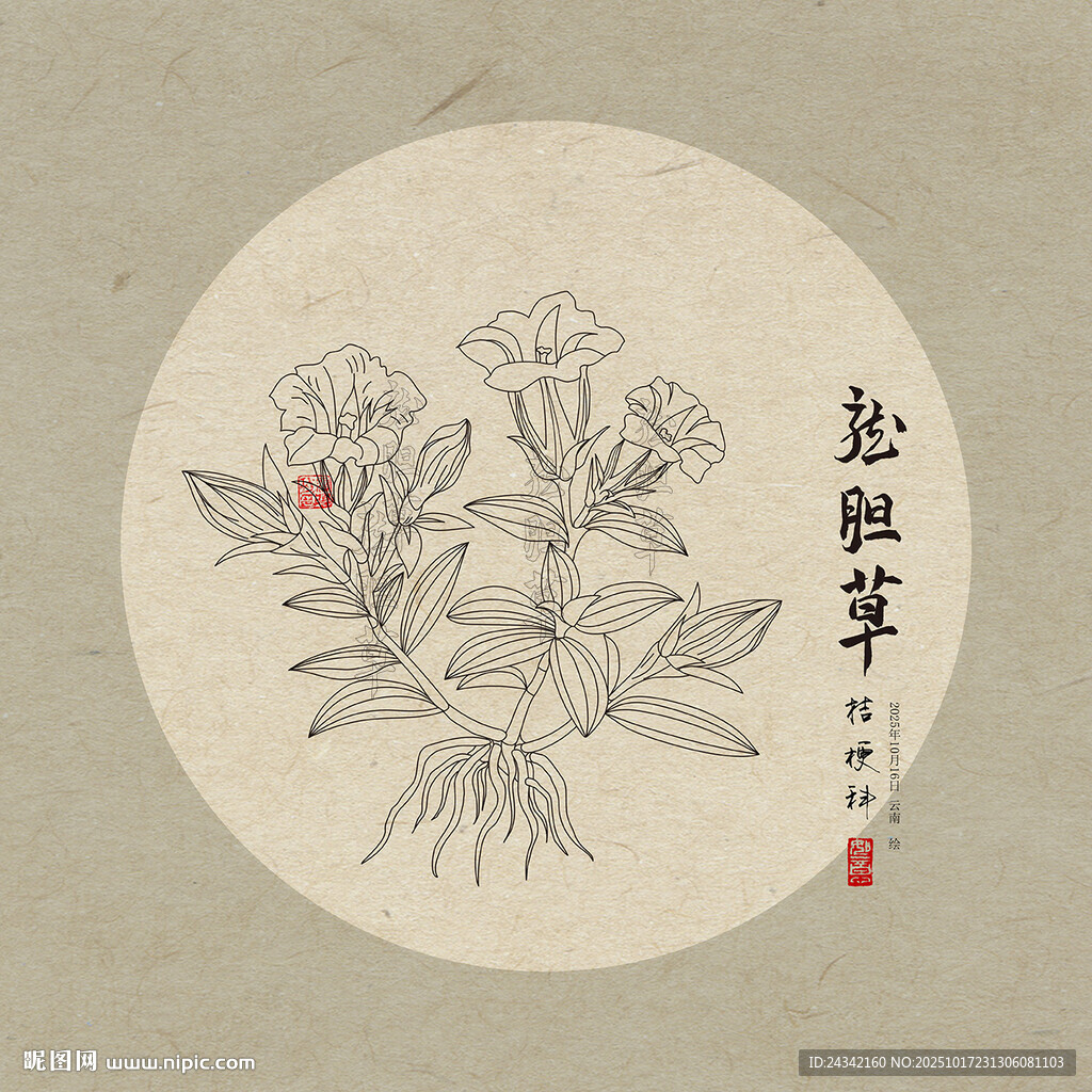 手绘龙胆草