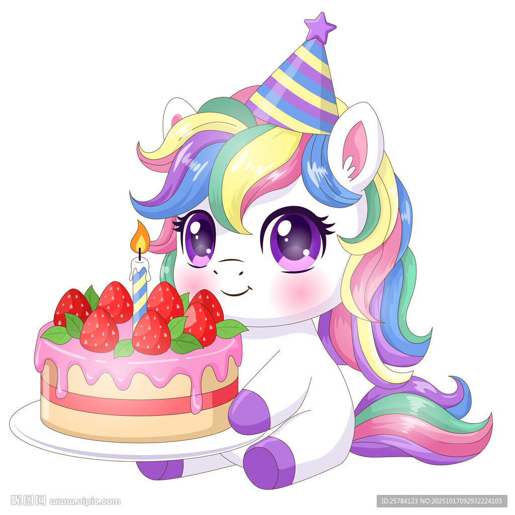 可爱马年过生日吃蛋糕彩虹小白马