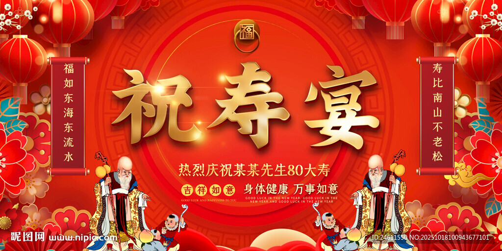 80大寿祝寿宴场景展板