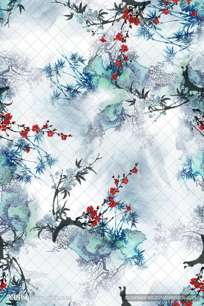 水墨花鸟图案纹理
