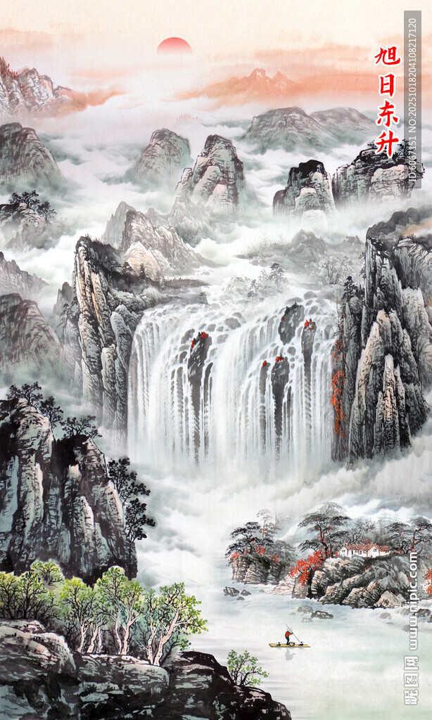 竖式关山水画
