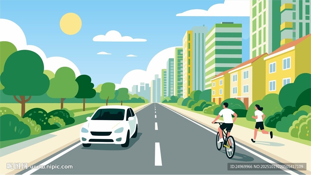 城市道路上的汽车与骑行者